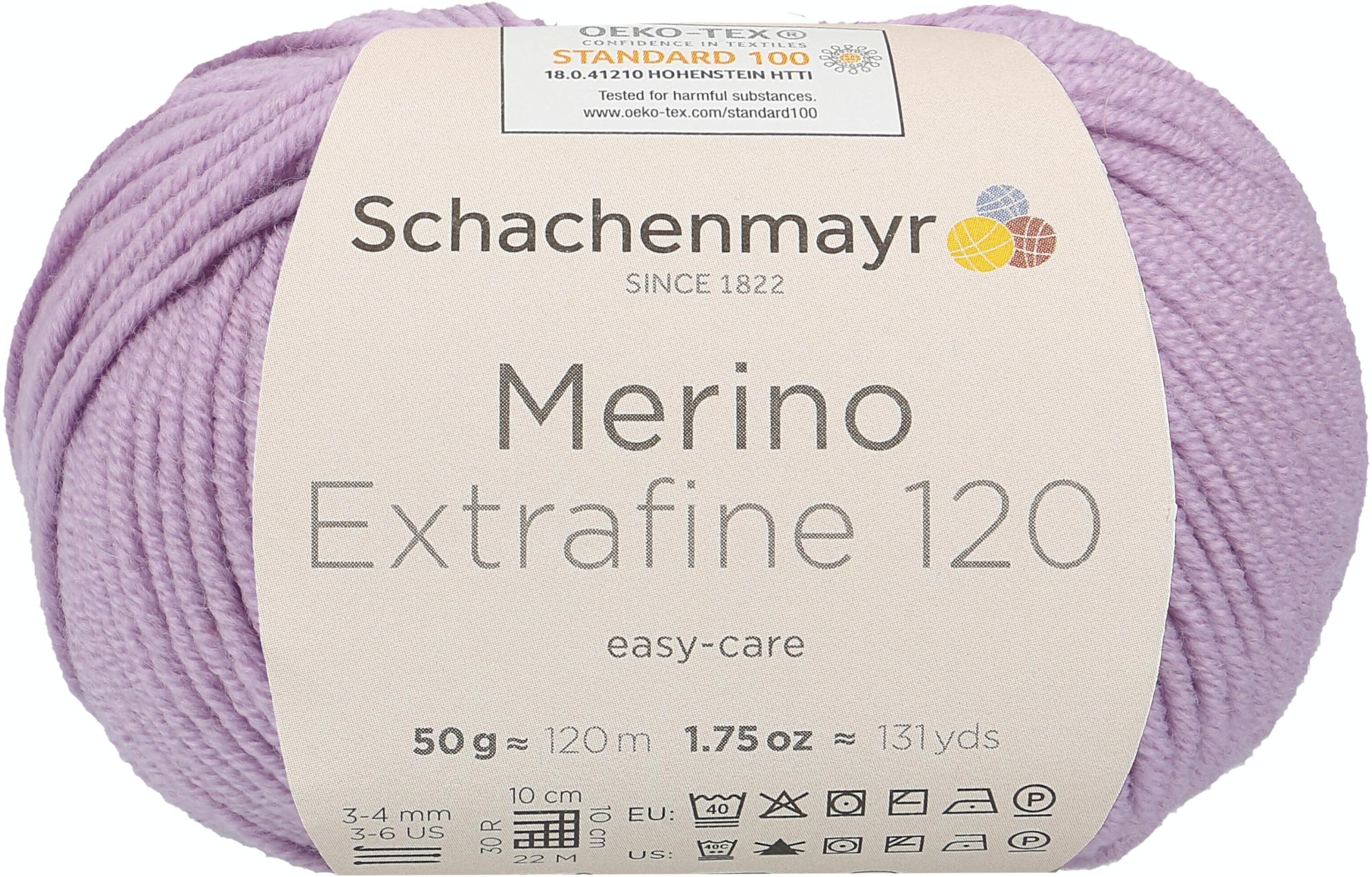 Schachenmayr 120 9807552 Extra-Fine Merino Wool Hand Knitting Yarn, wool, lilac, 10 x 10 x 7 cm
