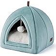 Bedsure Cat Beds for Indoor - 2 in 1 Cat Cave House Tent for Kittens and Small Pets with Removable Washable Cushioned Pillow, Foldable Kitten Hideaway with Non-Slip Bottom, Ocean Blue, 17.3 inches