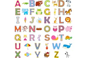 HEBAYY 52PCS Alphabet & Animal Jelly Stickers, Thick Window Door Cling Decals Removable Reusable Gel Decals for Kids Toddlers Home Classroom Nursery Animal Theme Party Supplies Decorations (Not Edible)