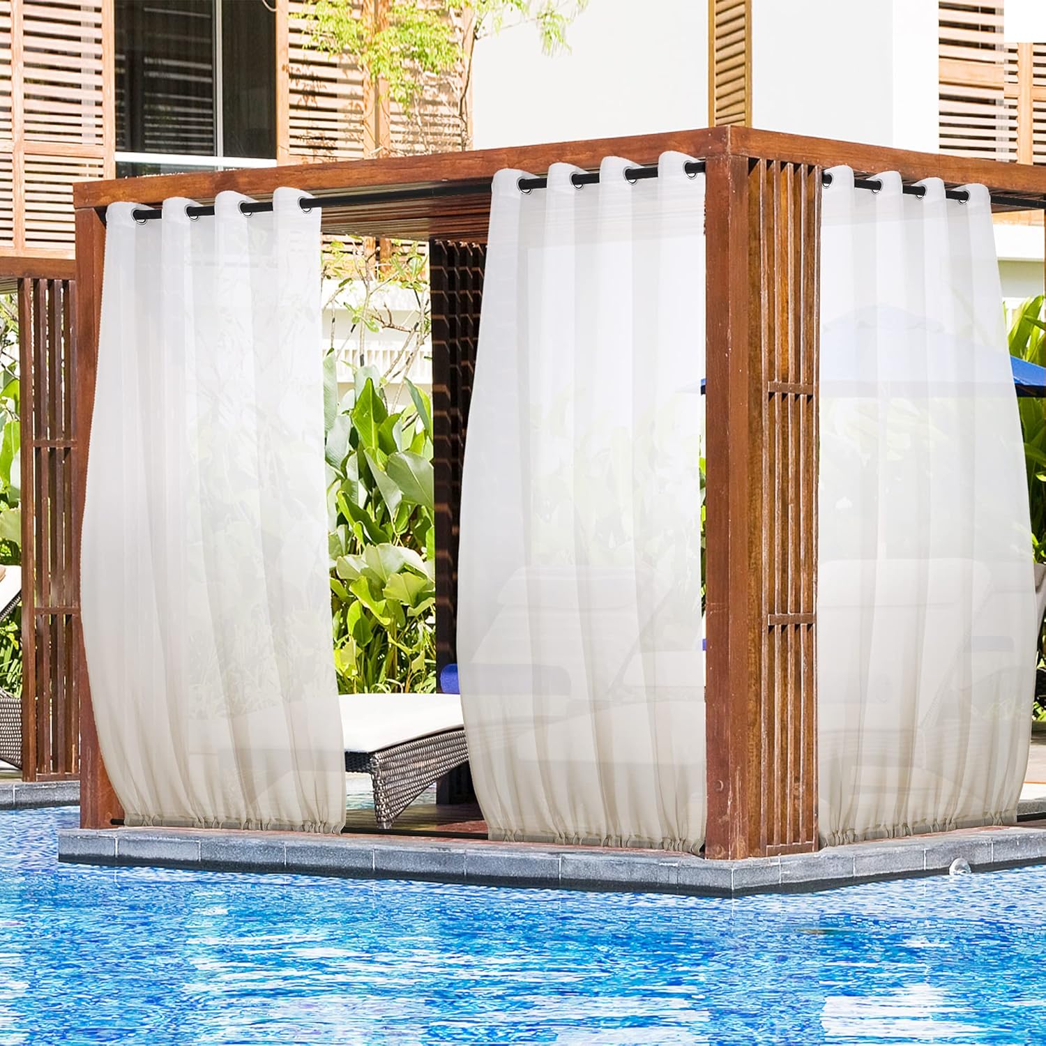 Outdoor Curtains - Anjee Sheer Outdoor Curtains for Patio Waterproof Ombre Grommet Top Rod Pocket Bottom Semi Sheer Privacy Drapes with 2 Tiebacks for Gazebo, Porch, Sliding Door, 2 Panels 54 Wide x84 Length, Beige