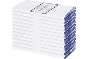 Cotton Clinic Cloth Napkins with Trim – Perfect Everyday Use Table Linen – Soft Durable Washable – Ideal for Dinner Party Wedding Farmhouse Christmas Easter – Set of 12 (20x20 in/Navy Blue White)