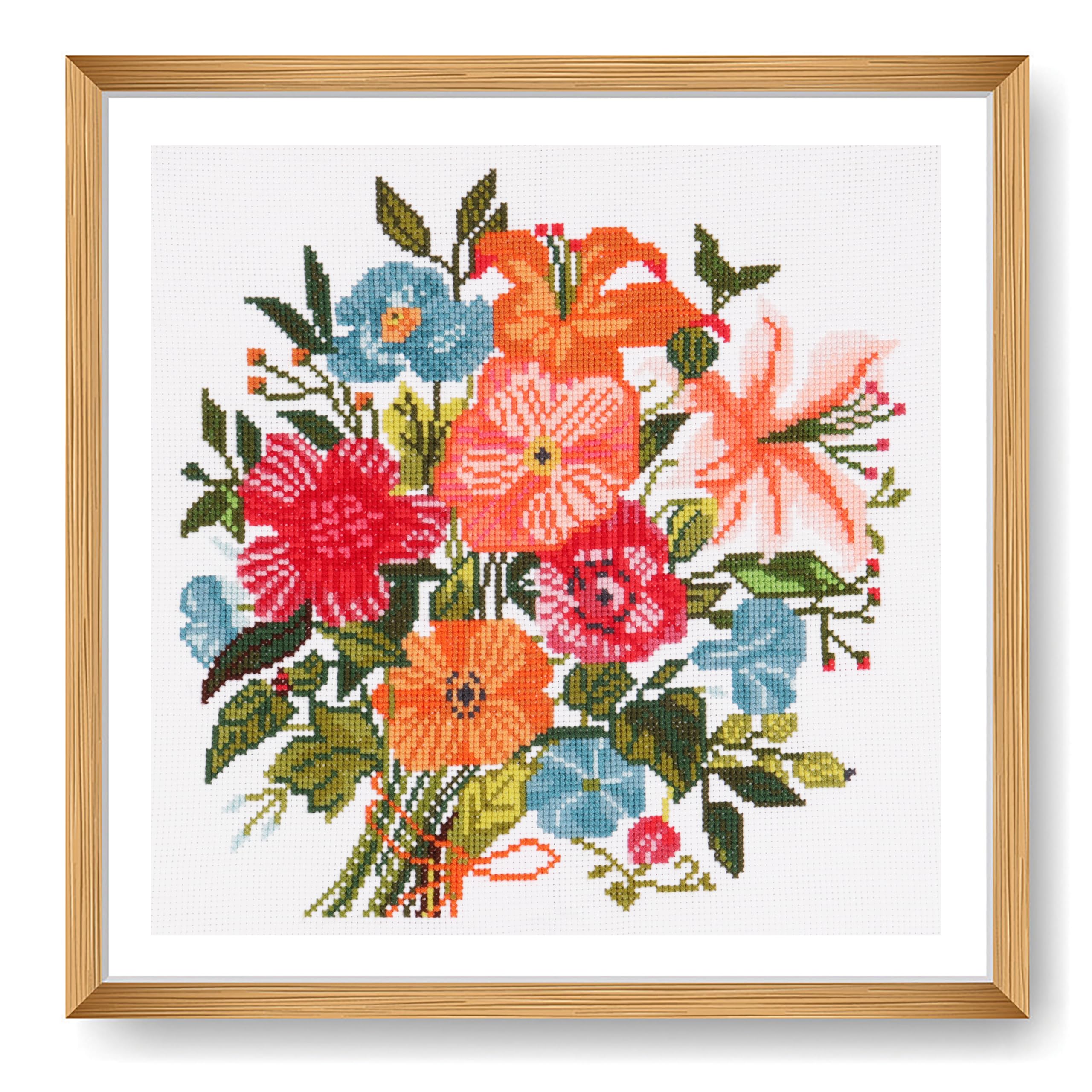 Trimits Large Cross Stitch Kits - Counted Embroidery Needlework for Adults Beginners Kids, Christmas Gifts Wall Art (Frame Not Included), 11 Count, Floral Bouquet