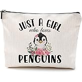 OHSUL Just A Girl Who Loves Penguins Makeup Bag,Cute Floral Baby Penguin Cosmetic Bag Travel Pouch,Penguin Lovers Gifts,Women Teen Girls Gifts,Daughter Gifts