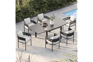 Grand patio 7-Piece Outdoor Dining Set for 6 with 1 Rectangle Expandable Table for 4-6 Person, Metal Woven Wicker Fixed Patio Chairs with Thickened Cushions for Yard, Poolside