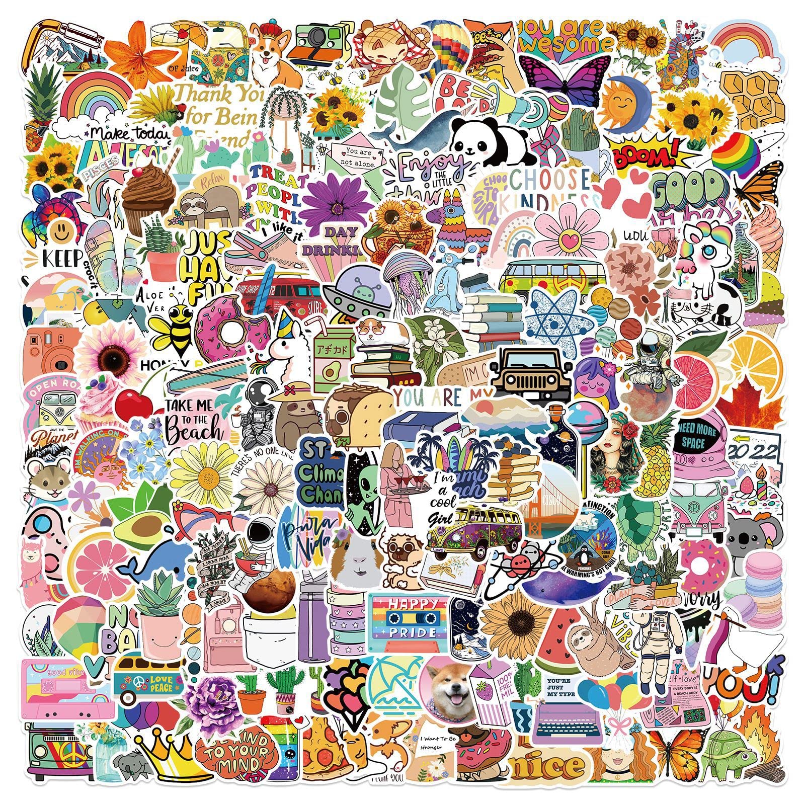 200Pcs Cute Stickers for Kids, a Variety of Fun Vsco Aesthetic Sticker Packs, Vinyl Waterproof Stickers for Water Bottles Laptop Skateboard Luggage, Perfect Presents for Kids, Teens, Adults