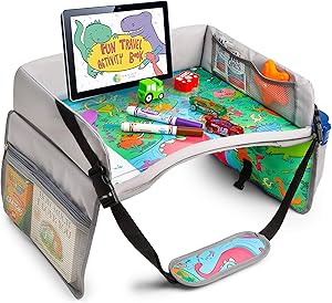 Kids Travel Tray - SEARCH & FIND Dinosaur Design - ANVICI Kids Lap Desk Tray - Dry Erase Table for Carseat - Portable Activity Kid Car Seat Trays for Toddler - A Road Trip Essential for Families