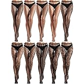 ramede 10 Pairs Fishnet Thigh High Stockings for Women Lace Mesh Fish Nets Tights High Waist Fishnet Leggings Pantyhose
