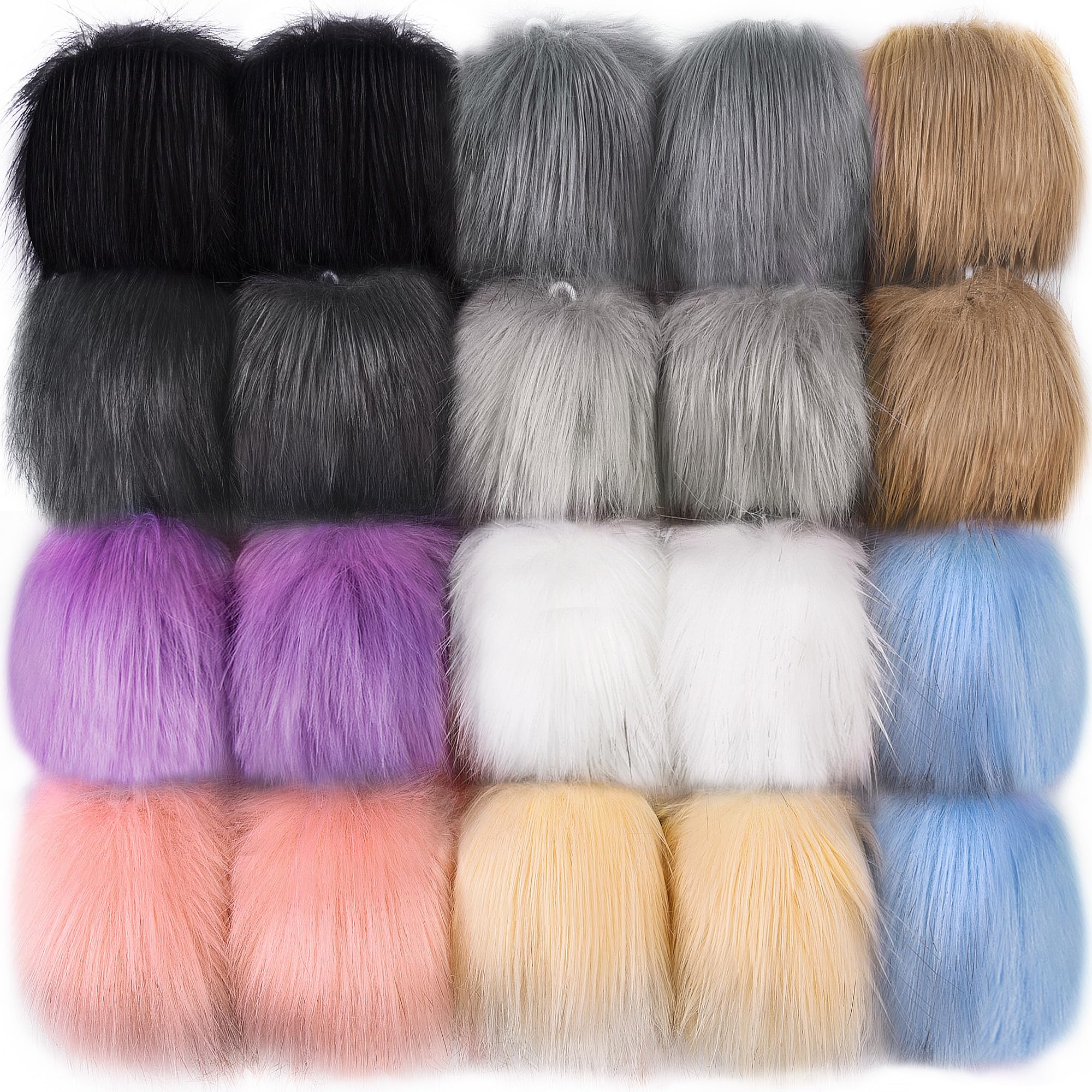 SIQUK 20 Pieces Faux Fur Pom Pom Balls DIY Faux Fox Fur Fluffy Pom Pom with Elastic Loop for Hats Keychains Scarves Gloves Bags Accessories, Light Colour