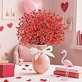 Der Rose Red Artificial Baby's Breath Flowers, 10pcs 21in Faux Gypsophila Stems, Red Silk Flowers for Valentine's Day Decor, Fake Red Flowers for Indoor Vase Arrangements, Fade Resistant
