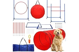 WILLOW PET PRODUCTS 15 Piece Dog Agility Course Backyard Set- Dog Agility Training Equipment Set Includes: Dog Agility Tunnel, 3 Dog Agility Jumps, 8 Dog Agility Weave Poles & More- Best Dog Obstacle Course Backyard Set