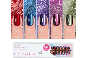 Cat Eye Press on Nails Short 5 Styles, Jofay Fashion 160Pcs Salon-Like Fake Nails with Glitter Chasing Light Cat Eye Designs, Christmas Artificial Acrylic Nails Glue on Nails Stick on Nails for Women