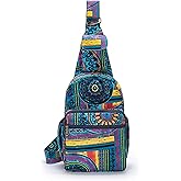 Coton Pose Women sling bag Elephant canvas large boho backpacks bohemian Crossbody Bag (green purple)