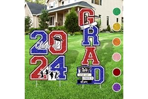 CESOF Graduation Yard Sign Class of 2024 Decorations - 4pcs Large Size Red&Blue Glittering Congrats Grad Class of 2024 Outdoor Lawn Decor with Stakes - High School College Graduation Party Decorations