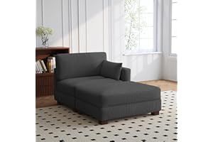 UIXE Oversized Chaise Longue Chair with Ottoman, Left Armrest Indoor Recliner Comfy Upholstered Single Lounge Sofa, Corduroy Deep Seat Cloud Couch for Bedroom, Living Room - Charcoal Gray