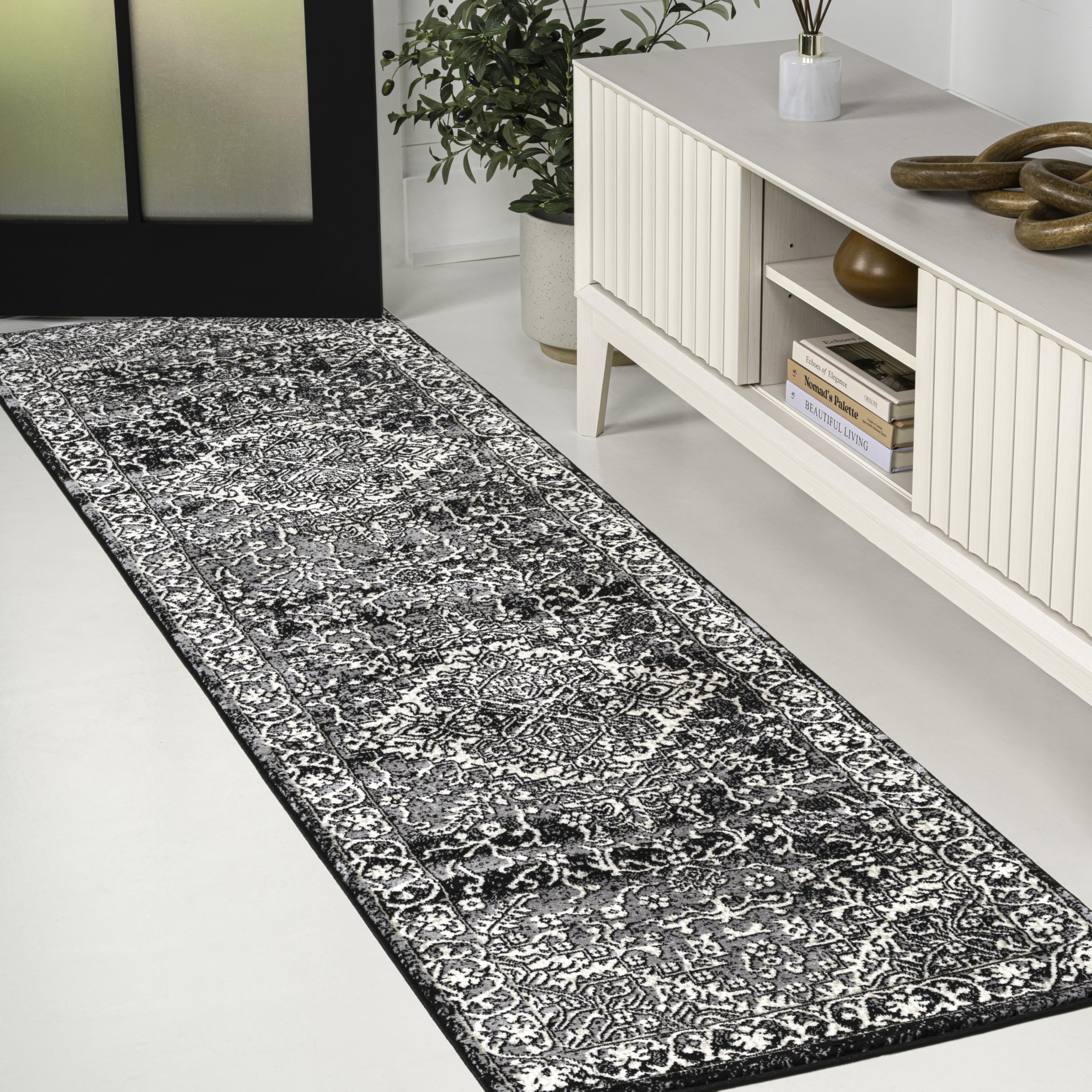 JONATHAN Y Vintage Medallion Indoor Runner Rug Black 2X8, Modern Boho for Living Room, Bedroom, Kitchen, Office, Easy-Cleaning, High Traffic, Pet-Friendly, Non-Shedding MDP100D-28 Image