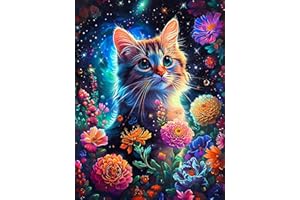 Lophomie Cat Diamond Painting Kits Flower Diamond Art Kits for Adults Diamond Painting Round Full Drill Gem Art Crafts for Home Decor Gift 12x16 in
