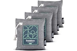 Bamboo Charcoal Air Purifying Bag 4-Pack – Naturally Freshen Air with Powerful Activated Charcoal Bags Odor Absorber – Kid and Pet-Friendly Air Fresheners for Home or Car by House Edition, 4x200g