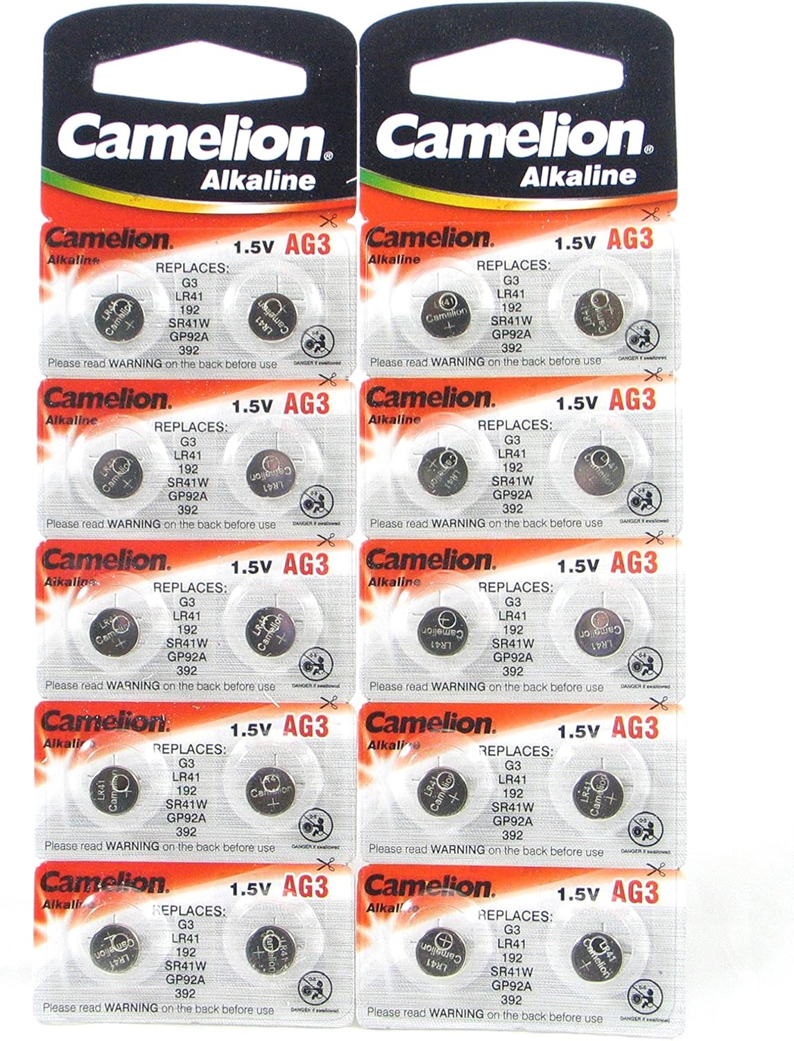 20 CAMELION AG3 / LR41 / 192 / 392 Button Cell Watch Battery With Long