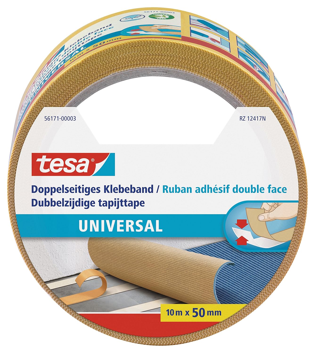 Nastro Biadesivo Rimovibile Tesa - 6 Rotoli, 10m X 50mm, Senza Residui