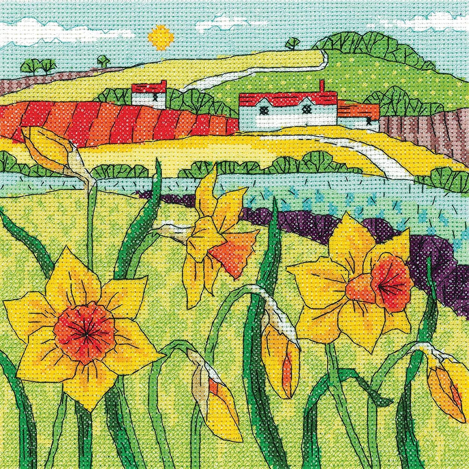 Heritage Crafts Cross Stitch Kit - Daffodil Landscape (Aida)