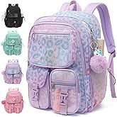 Mesh Backpack for Girls Boys, Heavy Duty Semi-Transparent Mesh Bookbag Womens Mens Mesh Backpacks for School, Sports, Beach, Swimming, Travel Purple Leopard