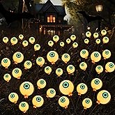 JOYIN Halloween Decorations Outdoor Solar Scary Eyeball Lights, 2 Pcs 12LEDs Warm Pathway Yard Stakes, Waterproof Firefly Lights for Halloween Graveyard Yard Garden Patio Walkway Party
