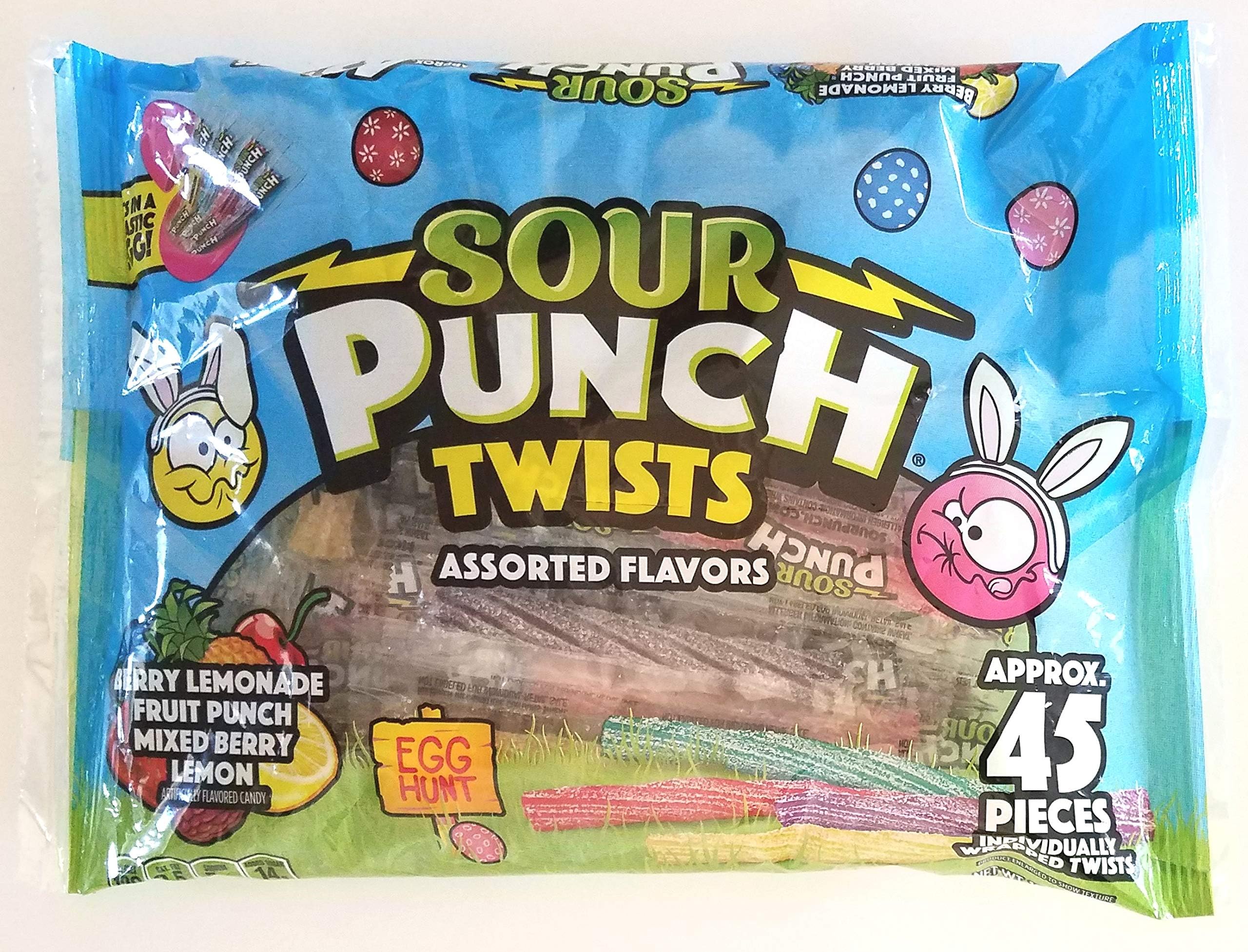 Sour Punch Twists (1 Bag) Assorted Flavors - Berry Lemonade, Fruit Punch, Mixed Berry, Lemon - Approx 45 Individually Wrapped Egg Hunt Twists Easter Candy - Net Wt. 10 oz / 284 g