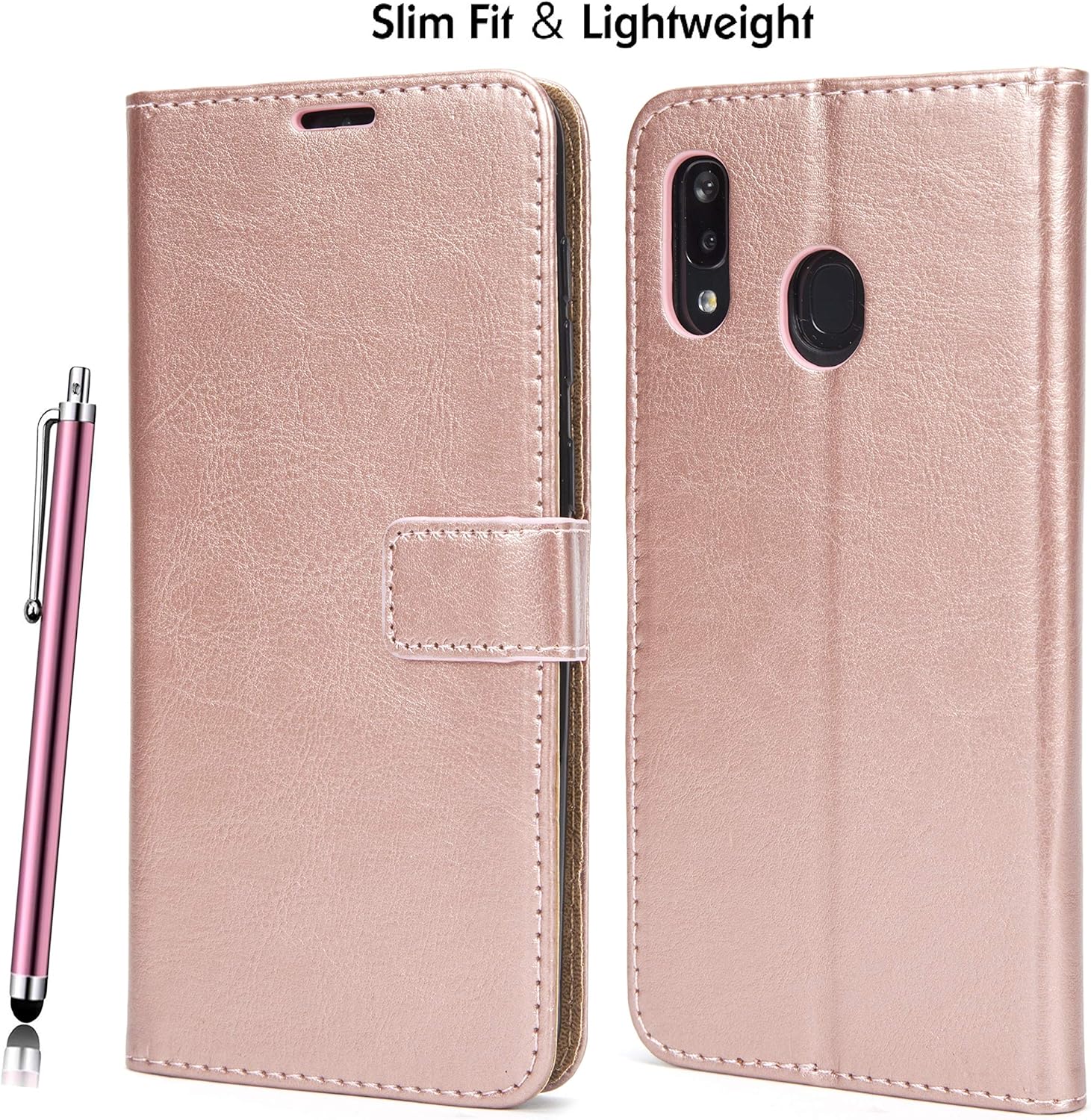 NWNK13 Samsung A20e Phone Case Premium Leather Flip Case Book Wallet Case Card Holder Media Stand Shock Proof Protective Phone Cover Compatible for Samsung Galaxy A20e Rosepink - Image 3