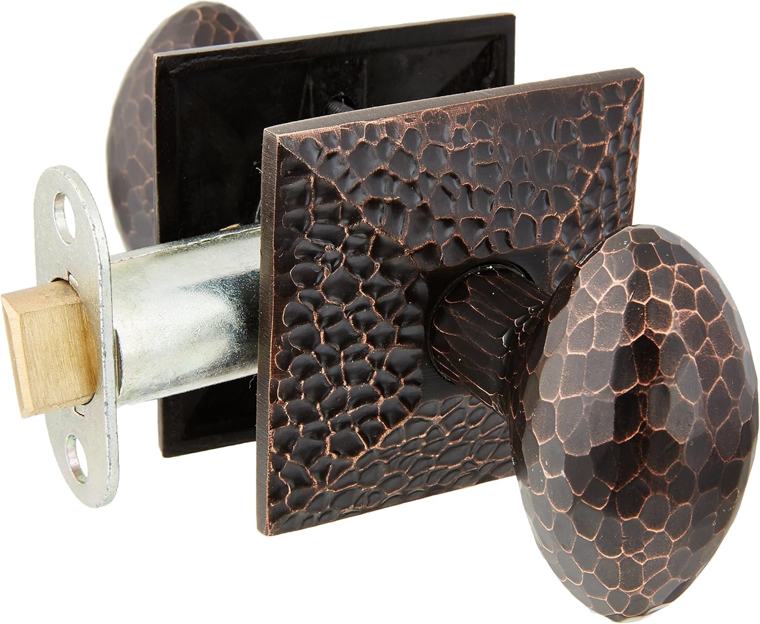 Mission Style Rosette Set with Hammered Egg Knobs Passage in Oil Rubbed