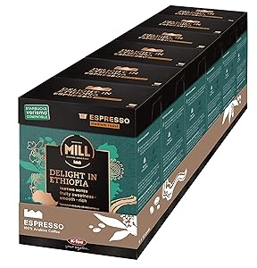 Mr and Mrs Mill Espresso Medium Roast Verismo Compatible Delight in Ethiopia Single Serve Coffee Pods 72 Count (6 boxes of 12 Pods each)