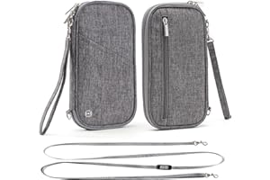 ROLAPA Passport Wallet, RFID Passport Holder with Vaccine Card Slot, for Family and Women & Men, Travel Document Organizer with Removable Wristlet Crossbody Strap (Grey)