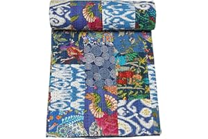 Marubhumi Indian Traditional Pure Cotton Patchwork Quilt, Paisley Print Kantha Quilt Multi Color (Multicolor-44, Twin (60"x 90"))