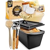 CRUSTLOVE Rectangular Cast Iron Dutch Oven for Bread Baking - incl. Sourdough Bread-Baking Supplies - 3.2QT Bread-Pan for Homemade-Bread, Sour dough Bread-Pans with Lid, Bread-Oven, Bread-Baking-Pan