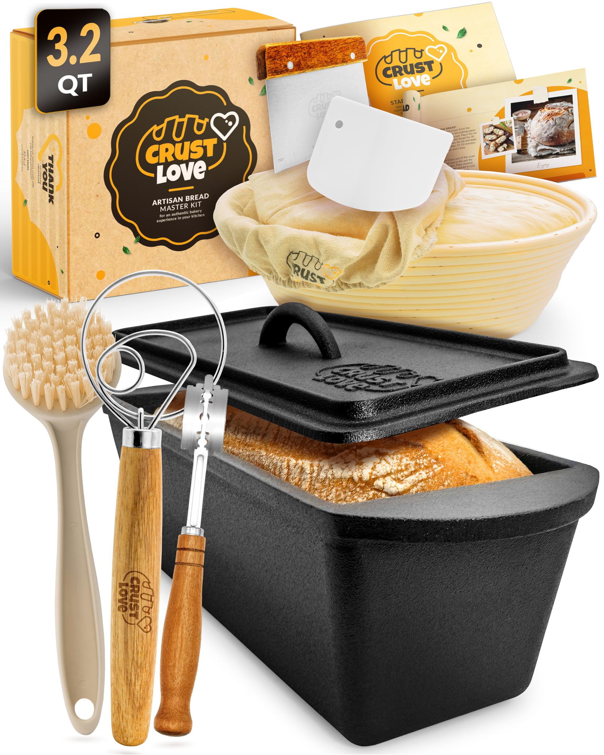 CRUSTLOVE Rectangular Cast Iron Dutch Oven for Bread Baking - incl. Sourdough Bread-Baking Supplies - 3.2QT Bread-Pan for Homemade-Bread, Sour dough Bread-Pans with Lid, Bread-Oven, Bread-Baking-Pan Image