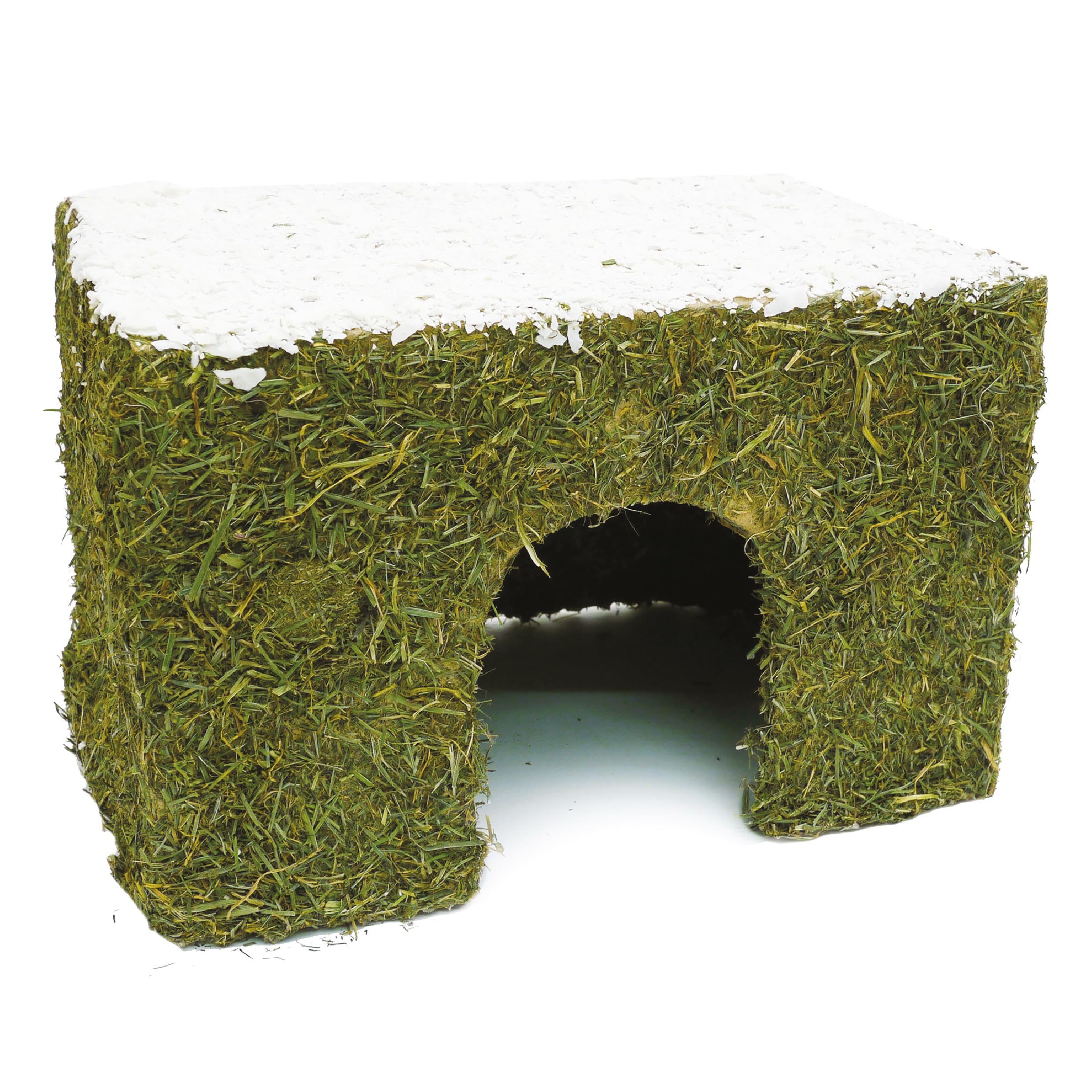 Rosewood Naturals Wintery Hay Cottage for Small Animals, Medium – Edible Hideaway & Chew Toy with Coconut “Snow” Roof, Cosy Activity House for Guinea Pigs, Rats & Chinchillas, 27 x 20 x 18 cm