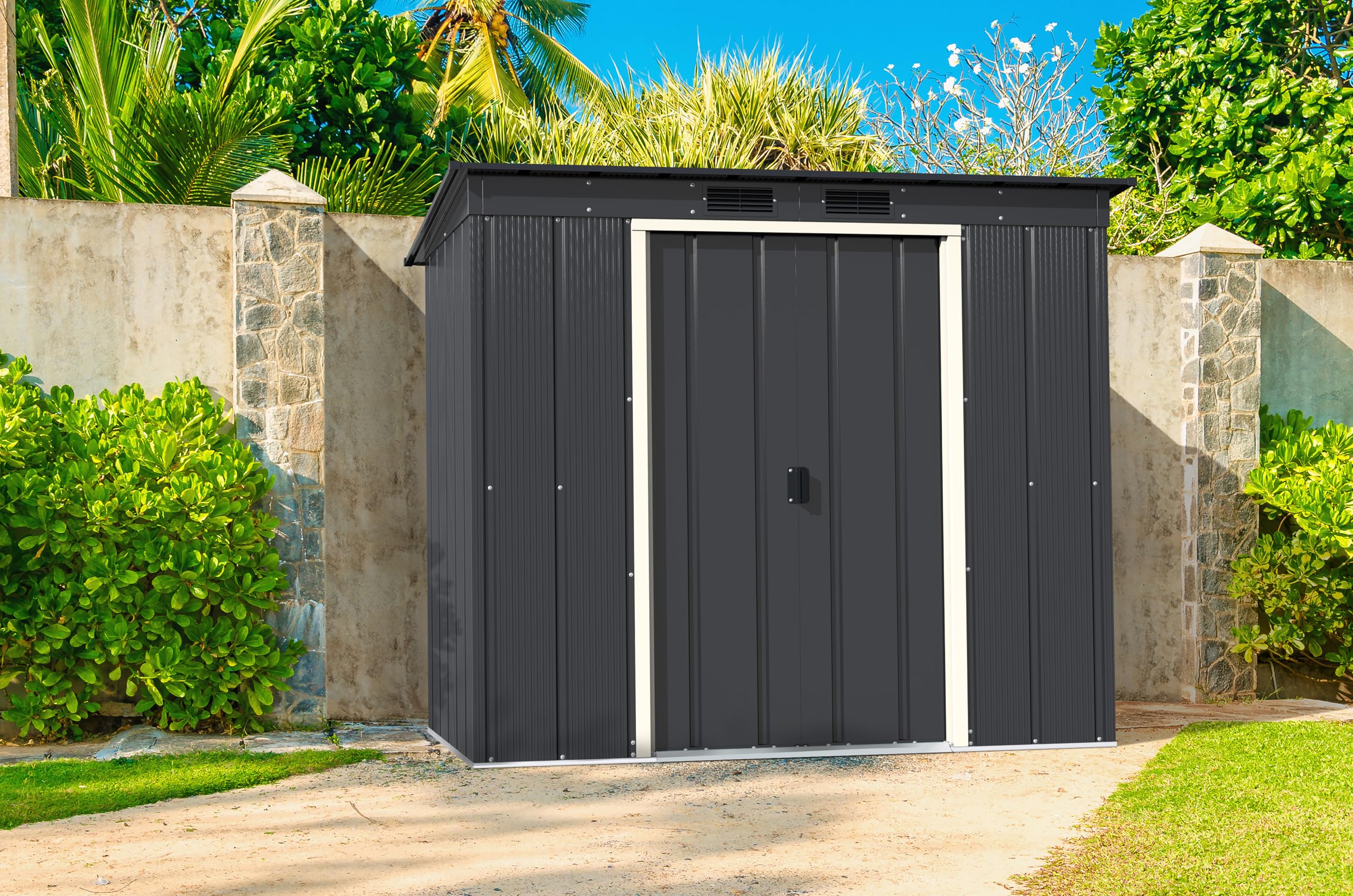 Duramax ECO 6 x 4 (2.17 m²) Metallgerätehaus mit Steildach, Gartenhaus aus feuerverzinktem Metall - Geräteschuppen, robuste und verstärkte Dachkonstruktion, wetterfester Metallschuppen, Anthrazit 2
