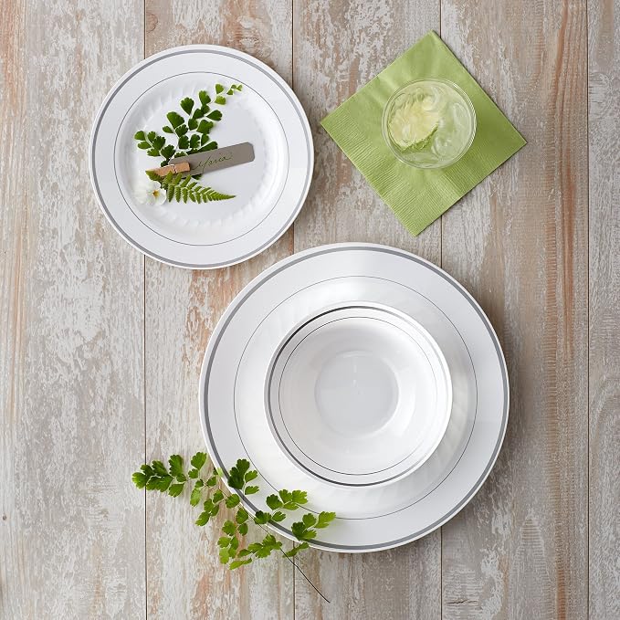 Amazon Com Masterpiece Premium Quality Heavyweight Plastic Plates 25 Dinner Plates And 25 Salad Plates Kitchen Dining
