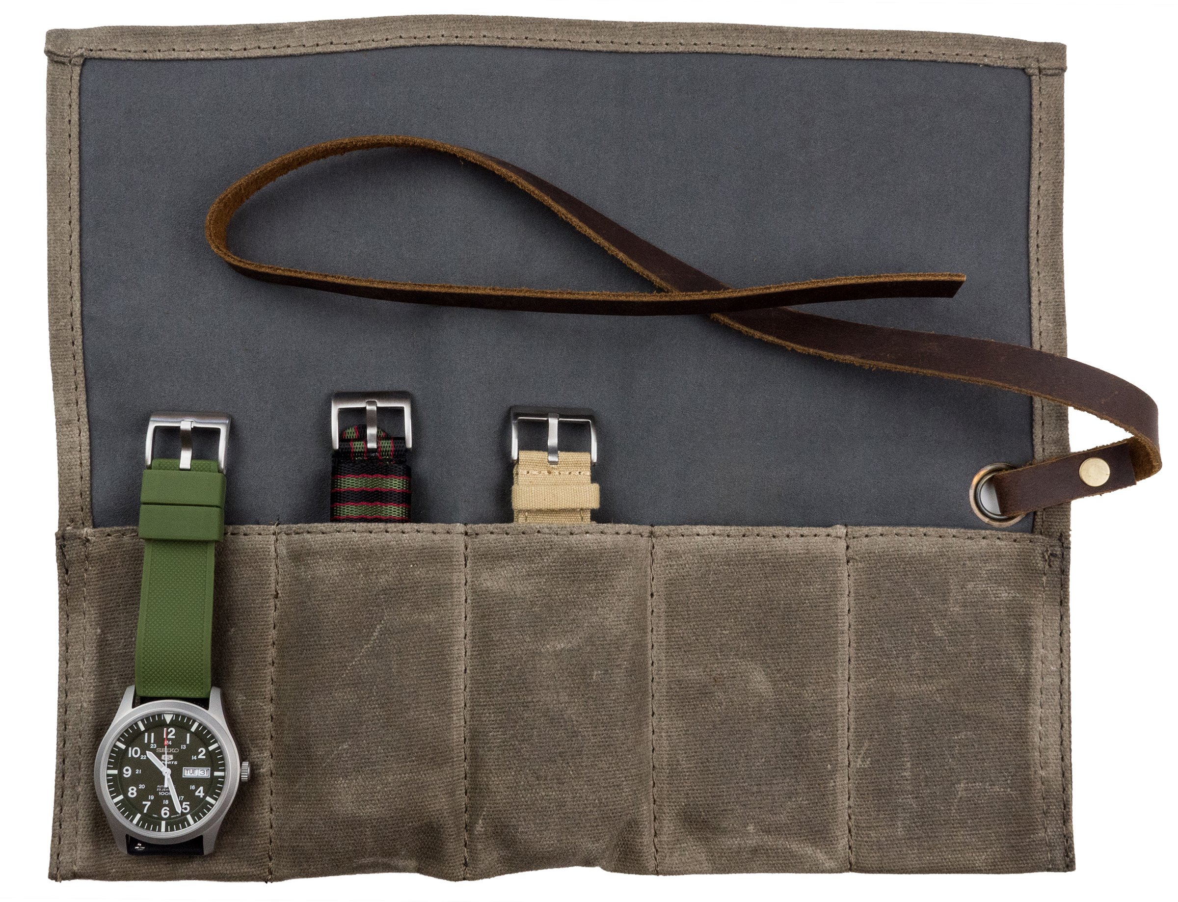 BARTON Watch Roll - Waxed Canvas Watch Travel Case & Watch Band Storage