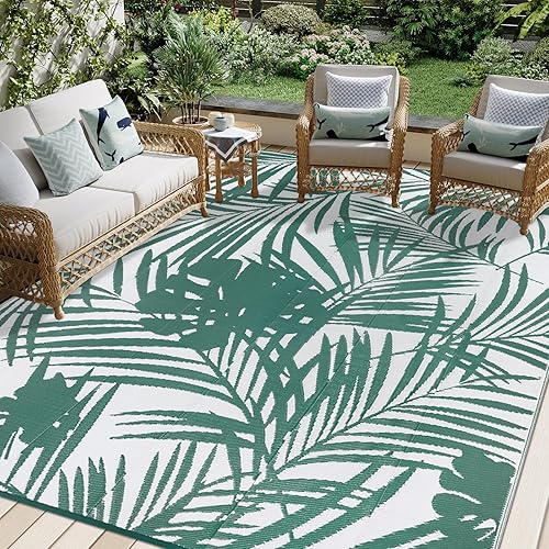 Famibay Outdoor Rugs for Patios Waterproof Garden Rugs Large Portable Picnic Blanket Reversible Mat Lightweight Camping Rug for Balcony Deck Backyard Porch Beach BBQ