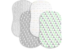 BAEBAE GOODS Bassinet Bed Sheets – Premium Bassinet Fitted Sheets 4 Pack – 100% Jersey Knit Cotton Cradle Sheets – Bassinet Bedding for Standard Size Oval or Halo Bassinet Pads – Bassinet Sheet for Boy & Girl
