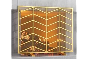Fire Beauty Single Panel Handcrafted Wrought Iron Mesh Chevron Fireplace Screen, Fire Spark Guard for Living Room, Bedroom Decor(Golden)
