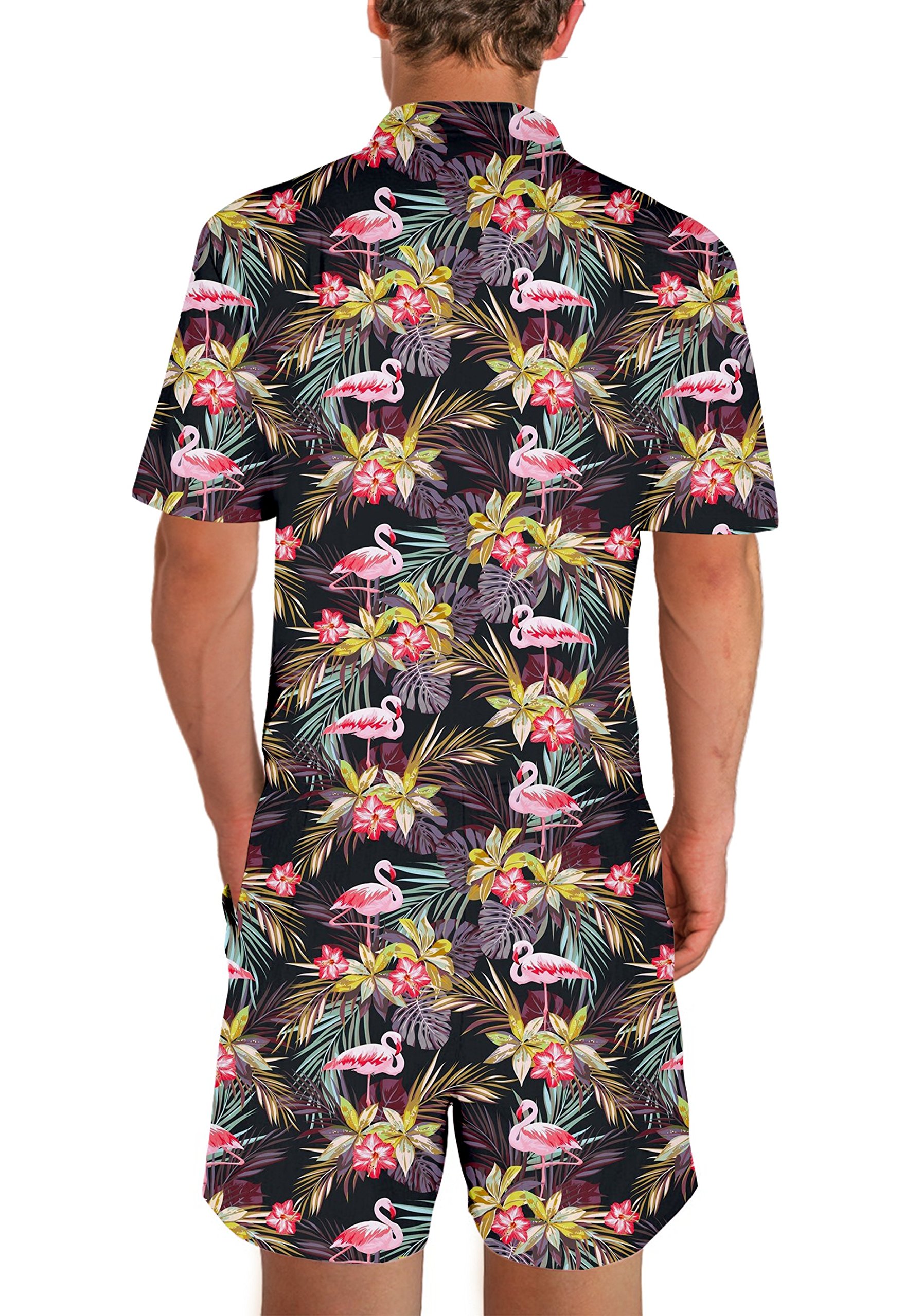 RAISEVERN Herren Leger Kurzarm Vintage Flamingo Overall Strampler Overall Zip Shirt mit Tasche Cargo Hosen Anzüge