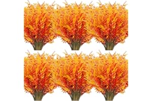 JEMONG 20 Bundles Artificial Fall Lavender No Fade Faux Autumn Plants Fake Flowers No Fade Faux Plastic Plants Thanksgiving Season Harvest Decoration (Golden)