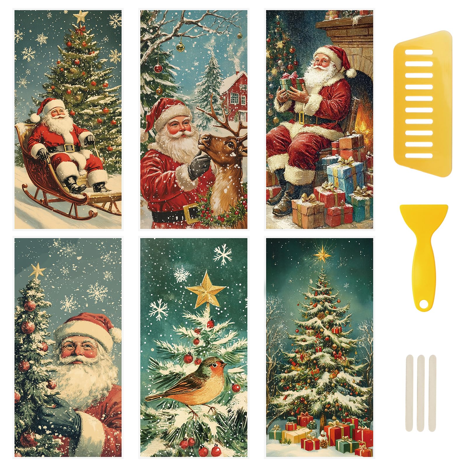 WANDIC 6PCS Christmas Rub On Transfer Sticker, Merry Christmas Transfer Decals for DIY Scrapbooking Photo Albums Furniture