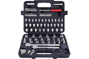MECHMAX 120-Piece Socket Wrench Set with 1/2" & 3/8" Drive Ratchets. Mechanics Tool Kit includes SAE & Metric Sockets, Deep Sockets, Spark Plug Socket, Bits & Hex Keys for Auto Repair, Garage & Gift
