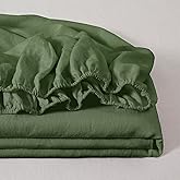 ATLINIA 100% Linen Fitted Sheet Mattress Cover - 1 Piece Stone Washed 15 Inch Deep Pocket Made from French Pure Flax Breathable Farmhouse Bedding(Green,Queen)