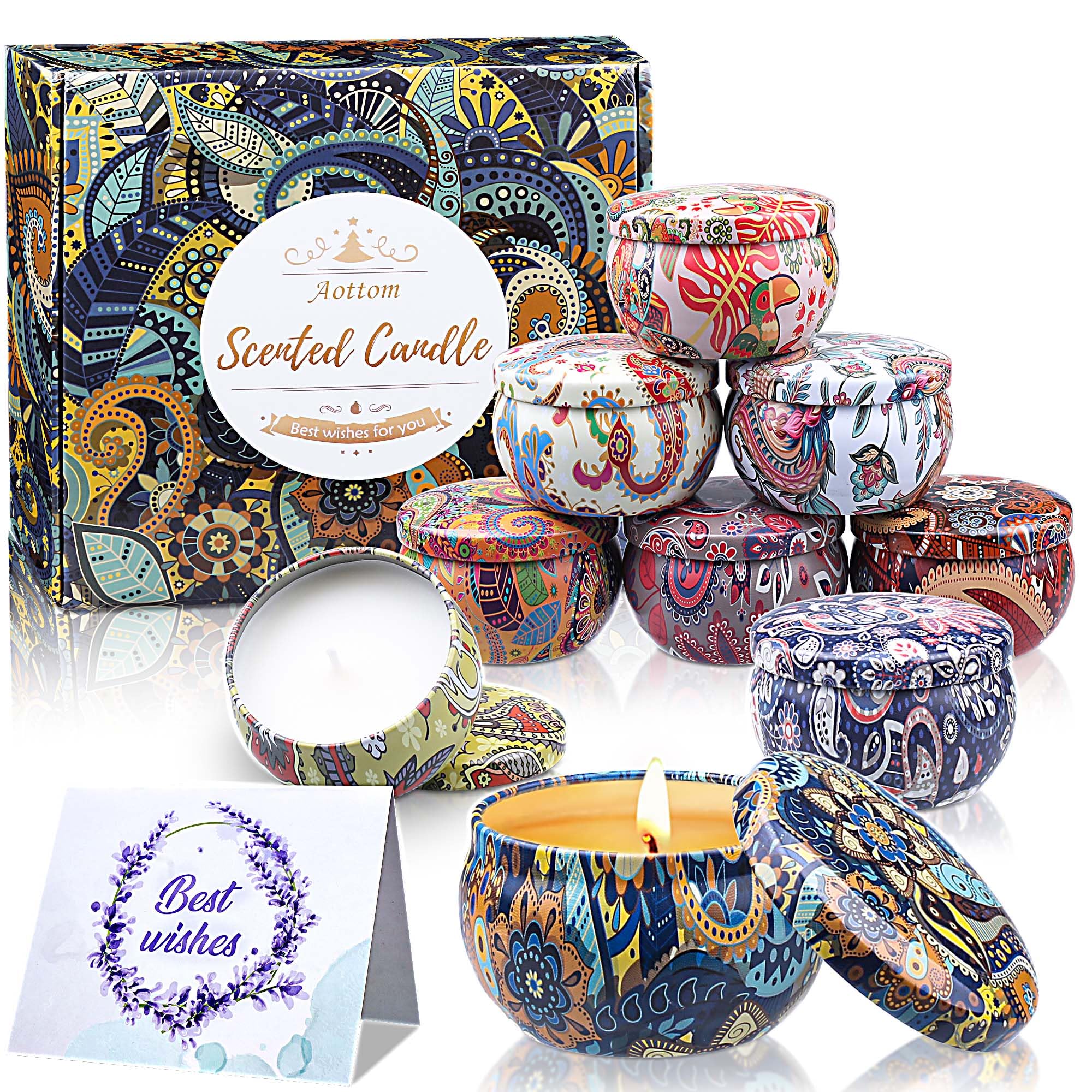 Christmas Scented Candles Gifts Set for Women 9PCS Aromatherapy Candle with Greeting Card,180 Hrs Burning Scented Natural Soy Wax Home Relaxing Stress Presents for Mum Friends Wife Bath Yoga 2.5Oz/Pcs