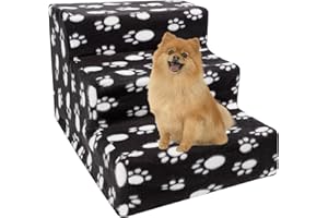 yofit Doggy Steps - Non-Slip 3 Steps Pet Stairs for Cats and Dogs, Foldable Plastic with Washable Carpet Holds Up to 50 lbs (Dark)