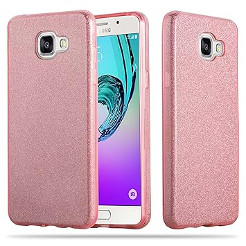 Cadorabo Hülle für Samsung Galaxy A3 2016 (6) - Hülle in Sternenstaub PINK – TPU Silikon und Hardcase Handyhülle im Glitzer D