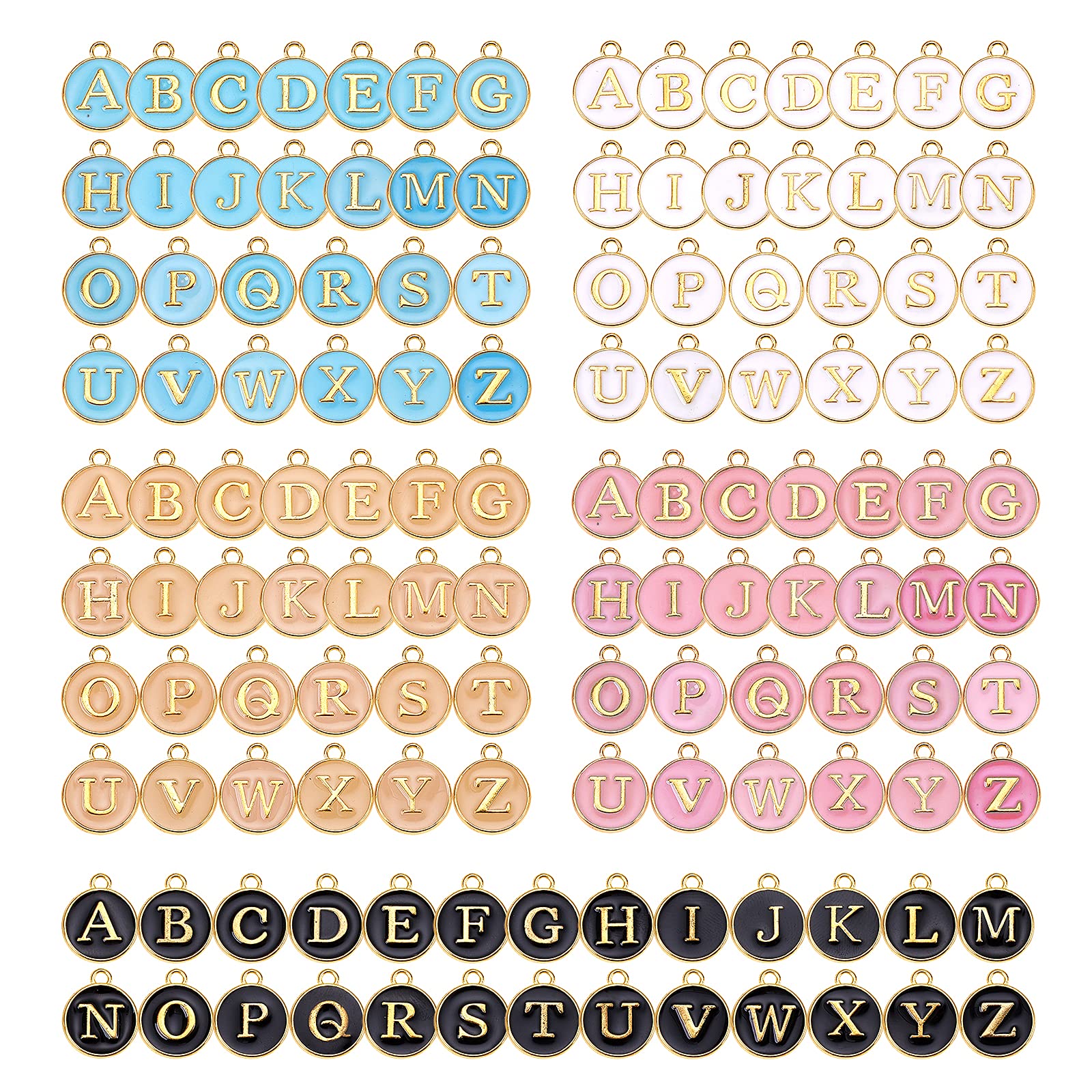 BEEFLYING 130 Pcs Metal Enamel Letter Charms Pendants Flat Round A~Z Alphabet Charm Mixed Colored for Jewelry Name Necklace Bracelet Making